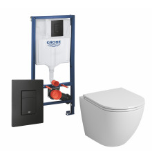 Комплект 3 в 1 инсталляция Grohe Rapid SL + Унитаз подвесной Grossman GR-4455S + кнопка черная в современном стиле