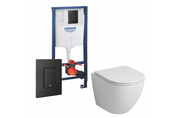 Комплект 3 в 1 инсталляция Grohe Rapid SL + Унитаз подвесной Grossman GR-4455S + кнопка черная в современном стиле