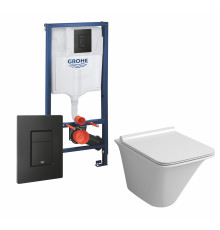 Комплект 3 в 1 инсталляция Grohe Rapid SL + Унитаз подвесной Grossman GR-4413S + кнопка черная в современном стиле
