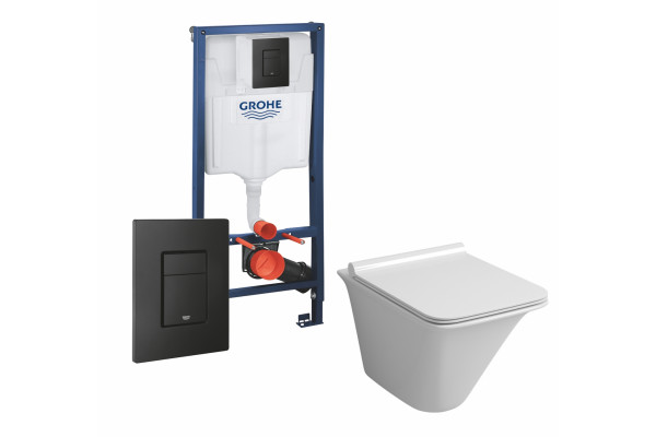 Комплект 3 в 1 инсталляция Grohe Rapid SL + Унитаз подвесной Grossman GR-4413S + кнопка черная в современном стиле