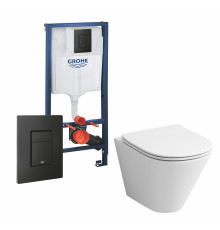 Комплект 3 в 1 инсталляция Grohe Rapid SL + Унитаз подвесной Grossman GR-4477S + кнопка черная в современном стиле