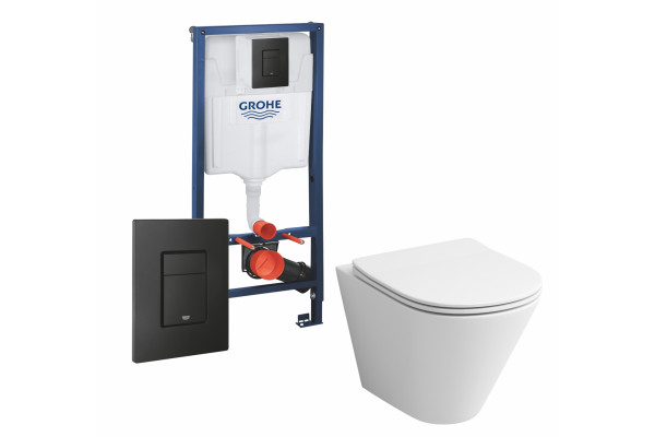 Комплект 3 в 1 инсталляция Grohe Rapid SL + Унитаз подвесной Grossman GR-4477S + кнопка черная в современном стиле