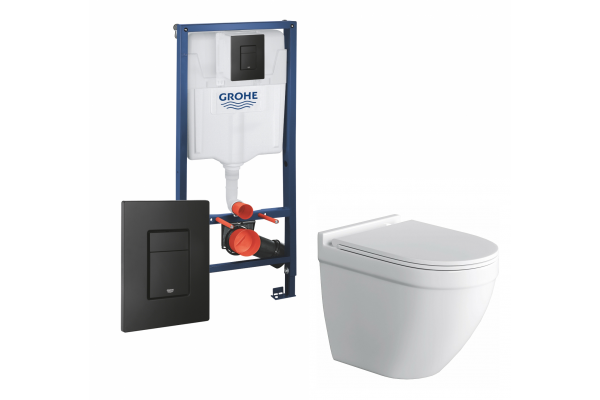 Комплект 3 в 1 инсталляция Grohe Rapid SL + Унитаз подвесной Owl 1975 Cirkel-H + кнопка черная в современном стиле