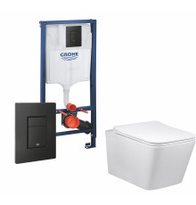 Комплект 3 в 1 инсталляция Grohe Rapid SL + Унитаз Vincea Q-Line VT1-12 + кнопка черная в современном стиле