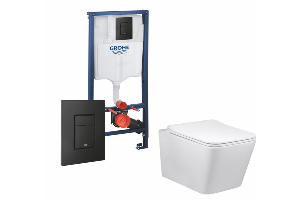 Комплект 3 в 1 инсталляция Grohe Rapid SL + Унитаз Vincea Q-Line VT1-12 + кнопка черная в современном стиле