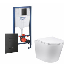 Комплект 3 в 1 инсталляция Grohe Rapid SL + Унитаз Vincea Piatti VT1-11 + кнопка черная в современном стиле
