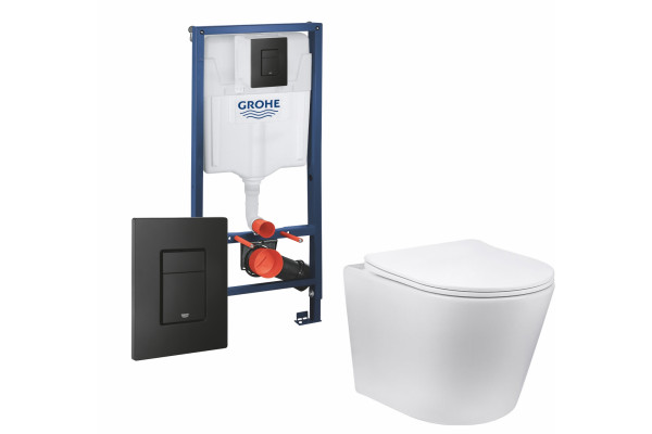 Комплект 3 в 1 инсталляция Grohe Rapid SL + Унитаз Vincea Piatti VT1-11 + кнопка черная в современном стиле