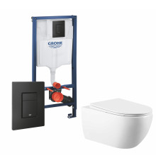 Комплект 3 в 1 инсталляция Grohe Rapid SL + Унитаз подвесной Vincea Evo VT1-34 + кнопка черная в современном стиле