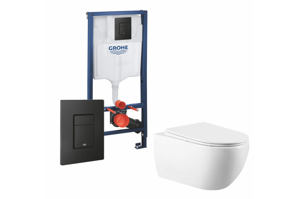 Комплект 3 в 1 инсталляция Grohe Rapid SL + Унитаз подвесной Vincea Evo VT1-34 + кнопка черная в современном стиле
