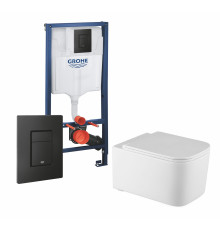Комплект 3 в 1 инсталляция Grohe Rapid SL + Унитаз Vincea Ultra Rimless VT1-32 + кнопка черная в современном стиле