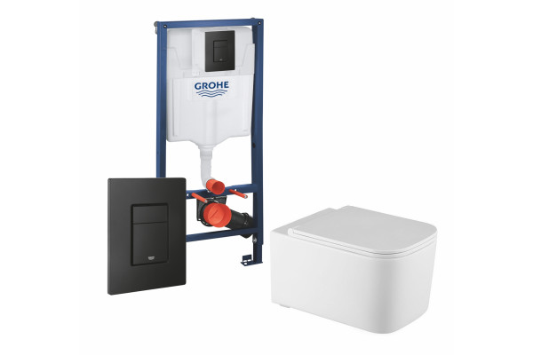 Комплект 3 в 1 инсталляция Grohe Rapid SL + Унитаз Vincea Ultra Rimless VT1-32 + кнопка черная в современном стиле