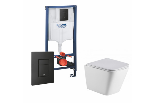Комплект 3 в 1 инсталляция Grohe Rapid SL + Подвесной унитаз WeltWasser Gelbach 004 GL-WT + кнопка черная в современном стиле