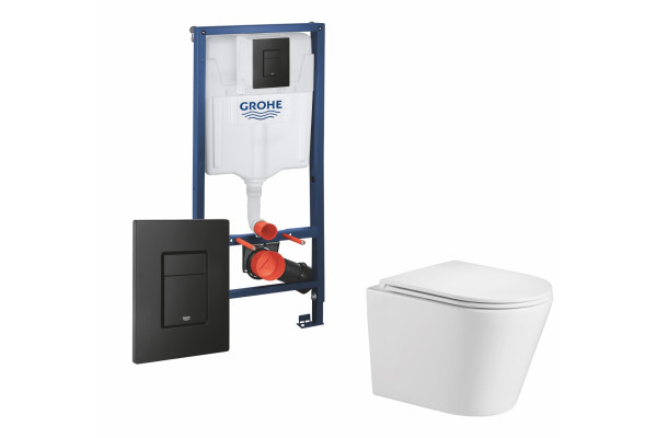 Комплект 3 в 1 инсталляция Grohe Rapid SL + Подвесной унитаз WeltWasser Salzbach 004 GL-WT + кнопка черная в современном стиле