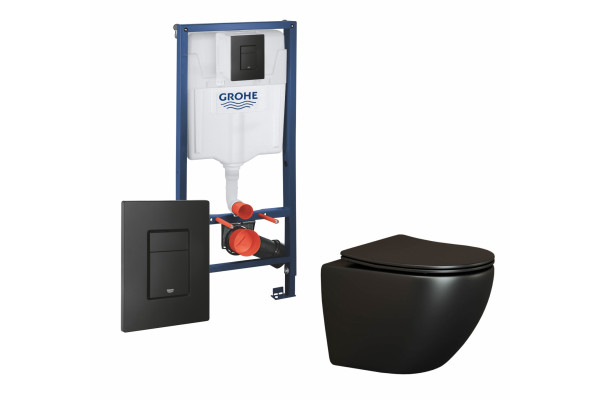 Комплект 3 в 1 инсталляция Grohe Rapid SL + Унитаз подвесной Ceramica Nova Metropol CN4002MB + кнопка черная в современном стиле