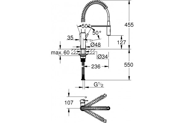 Смеситель для кухни Grohe Get 30360000 хром, с гибким изливом, однорычажный