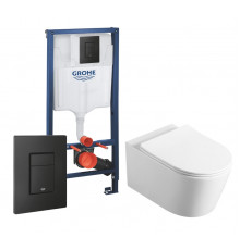 Комплект 3 в 1 инсталляция Grohe Rapid SL + Унитаз Vincea Cute VT1-24 + кнопка черная в современном стиле