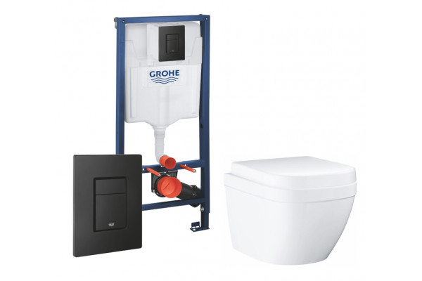 Комплект 3 в 1 инсталляция Grohe Rapid SL + Унитаз подвесной Grohe Euro Ceramic 39206000 + кнопка черная в современном стиле