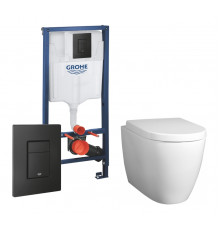 Комплект 3 в 1 инсталляция Grohe Rapid SL + Унитаз подвесной BelBagno Marino + кнопка черная в современном стиле