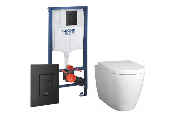 Комплект 3 в 1 инсталляция Grohe Rapid SL + Унитаз подвесной BelBagno Marino + кнопка черная в современном стиле