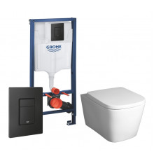 Комплект 3 в 1 инсталляция Grohe Rapid SL + Унитаз подвесной BelBagno Albano BB120CHR + кнопка черная в стиле hi-tech
