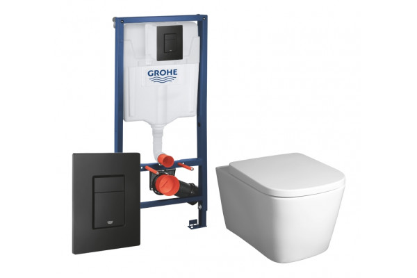 Комплект 3 в 1 инсталляция Grohe Rapid SL + Унитаз подвесной BelBagno Albano BB120CHR + кнопка черная в стиле hi-tech