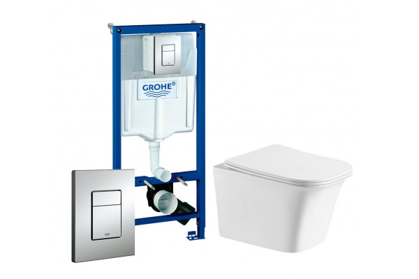 Комплект 3 в 1 инсталляция Grohe Rapid SL + Подвесной унитаз Cerutti Spa Arno Aria CT7839 + кнопка хром в современном стиле