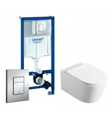 Комплект 3 в 1 инсталляция Grohe Rapid SL + Унитаз Vincea Cute VT1-24 + кнопка хром в современном стиле