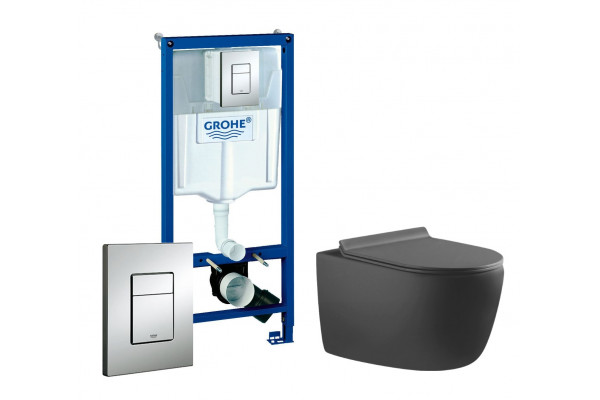 Комплект 3 в 1 инсталляция Grohe Rapid SL + Унитаз подвесной Aquanet Cetus-GW 287009 + кнопка хром в современном стиле