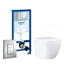 Комплект 3 в 1 инсталляция Grohe Rapid SL + Унитаз подвесной Grohe Euro Ceramic 39206000 + кнопка хром в современном стиле