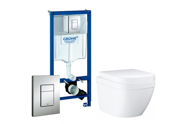 Комплект 3 в 1 инсталляция Grohe Rapid SL + Унитаз подвесной Grohe Euro Ceramic 39206000 + кнопка хром в современном стиле