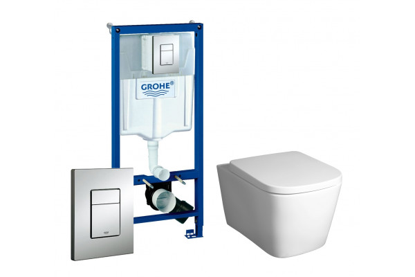 Комплект 3 в 1 инсталляция Grohe Rapid SL + Унитаз подвесной BelBagno Albano BB120CHR + кнопка хром в стиле hi-tech