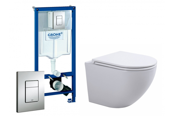Комплект 3 в 1 инсталляция Grohe Rapid SL + Унитаз подвесной SinteSi EVI + кнопка хром в современном стиле