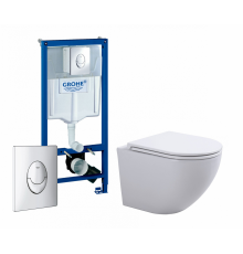 Комплект 3 в 1 инсталляция Grohe Rapid SL + Унитаз подвесной SinteSi EVI  + кнопка Skate Air в современном стиле