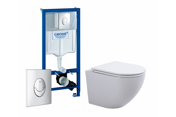 Комплект 3 в 1 инсталляция Grohe Rapid SL + Унитаз подвесной SinteSi EVI  + кнопка Skate Air в современном стиле