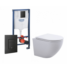 Комплект 3 в 1 инсталляция Grohe Rapid SL + Унитаз подвесной SinteSi EVI + кнопка черная в современном стиле