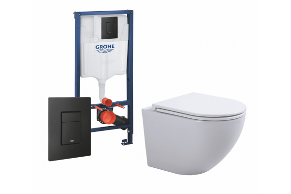 Комплект 3 в 1 инсталляция Grohe Rapid SL + Унитаз подвесной SinteSi EVI + кнопка черная в современном стиле