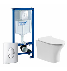 Комплект 3 в 1 инсталляция Grohe Rapid SL + Подвесной безободковый унитаз Cerutti Spa Bernina aria CT7191 + кнопка хром в современном стиле