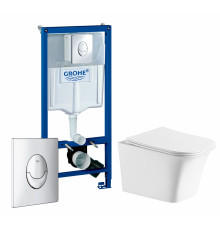 Комплект 3 в 1 инсталляция Grohe Rapid SL + Подвесной унитаз Cerutti Spa Arno Aria CT7839 + кнопка хром в современном стиле