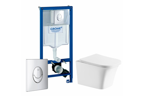 Комплект 3 в 1 инсталляция Grohe Rapid SL + Подвесной унитаз Cerutti Spa Arno Aria CT7839 + кнопка хром в современном стиле