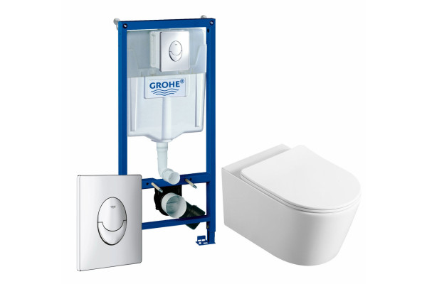 Комплект 3 в 1 инсталляция Grohe Rapid SL + Унитаз Vincea Cute VT1-24 + кнопка хром в современном стиле