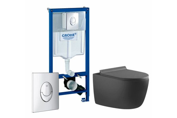 Комплект 3 в 1 инсталляция Grohe Rapid SL + Унитаз подвесной Aquanet Cetus-GW 287009 + кнопка хром в современном стиле