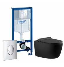 Комплект 3 в 1 инсталляция Grohe Rapid SL + Унитаз подвесной Aquanet Cetus 287008 + кнопка хром в современном стиле