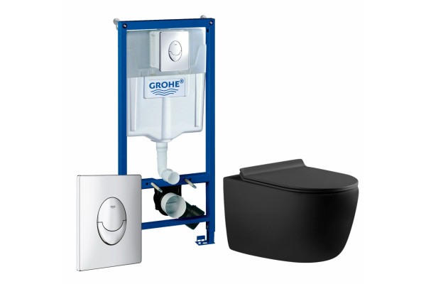 Комплект 3 в 1 инсталляция Grohe Rapid SL + Унитаз подвесной Aquanet Cetus 287008 + кнопка хром в современном стиле