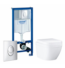 Комплект 3 в 1 инсталляция Grohe Rapid SL + Унитаз подвесной Grohe Euro Ceramic 39206000 + кнопка хром в современном стиле