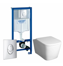 Комплект 3 в 1 инсталляция Grohe Rapid SL + Унитаз подвесной BelBagno Albano BB120CHR + кнопка хром в стиле hi-tech
