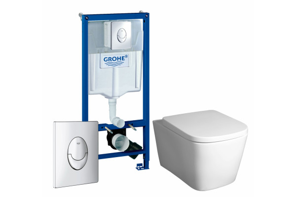 Комплект 3 в 1 инсталляция Grohe Rapid SL + Унитаз подвесной BelBagno Albano BB120CHR + кнопка хром в стиле hi-tech