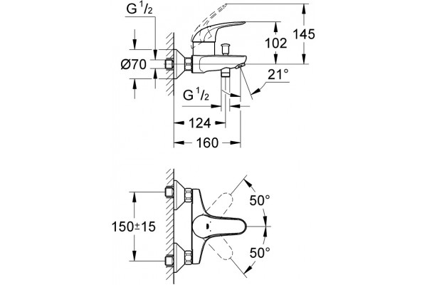 Смеситель для ванны с душем Grohe Swift 23270000, однорычажный, хром