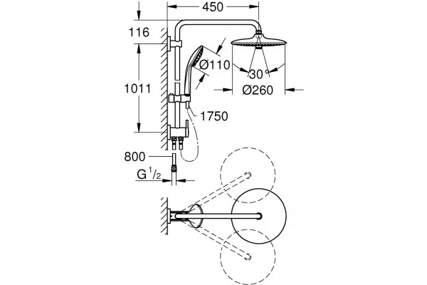Душевая стойка Grohe Vitalio Joy 260 27357002 хром, штанга 115.7 см