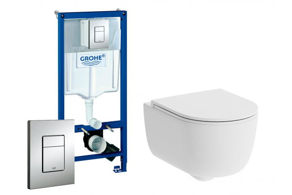 Комплект 3 в 1 инсталляция Grohe Rapid SL + унитаз Damixa Sirius DX86C1700SC + кнопка хром в современном стиле