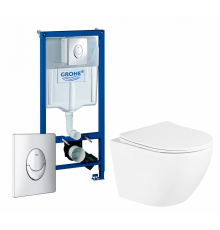 Комплект 3 в 1 инсталляция Grohe Rapid SL + Унитаз подвесной BelBagno Uno + кнопка Skate Air в современном стиле